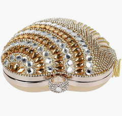 Women Luxury Heart Shape Tassel Evening Clutch Bag Rhinestones Wedding Party Handbag
